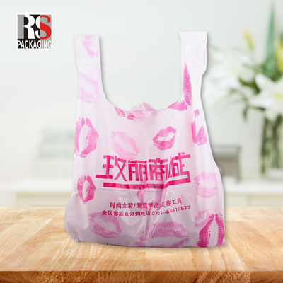 T-Shirt reciclado con mango de parche Bolsas de plástico para tiendas de comestibles Color personalizado