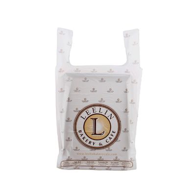 Tamaño personalizado mango de corte a presión bolsas de plástico camiseta bolsas de compras para el ocio