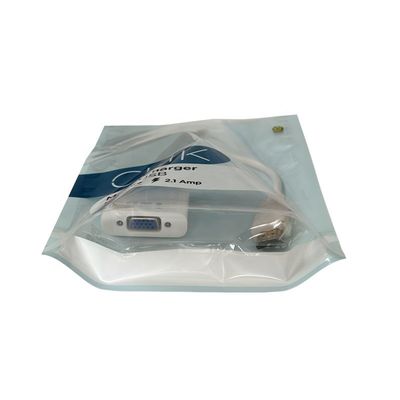 Embalaje de línea de alambre transparente stand up bolsa de cremallera a prueba de humedad para el embalaje de cable USB
