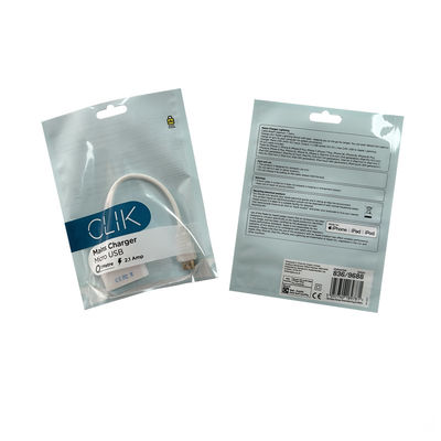 Bolsa de plástico transparente y brillante con cierre de llave para carcasa de teléfono móvil y envasado de cables USB