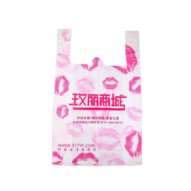 T-Shirt reciclado con mango de parche Bolsas de plástico para tiendas de comestibles Color personalizado