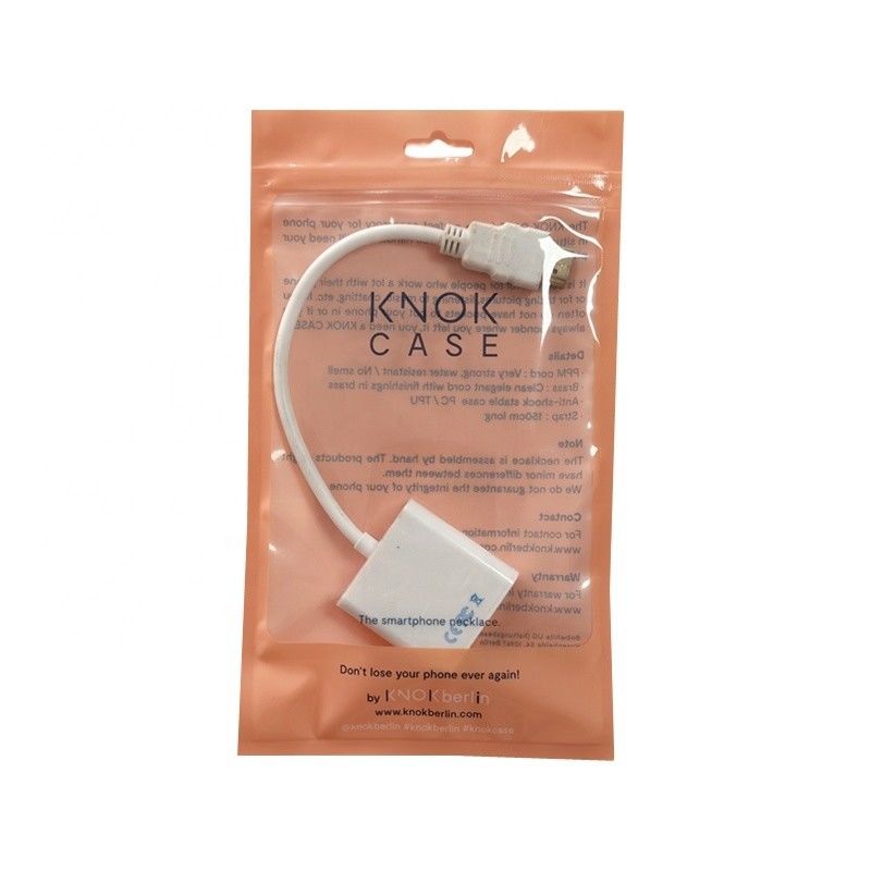 Embalaje de línea de alambre transparente stand up bolsa de cremallera a prueba de humedad para el embalaje de cable USB